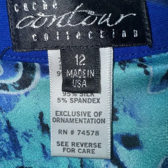 Cache Royal Blue Cap sleeve V-neck Belted Dress Size 12/Large - Picture 9 of 10